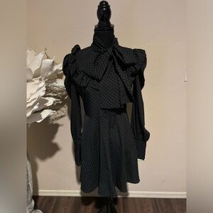 Boohoo Black Ruffled Tie Front Mini Dress